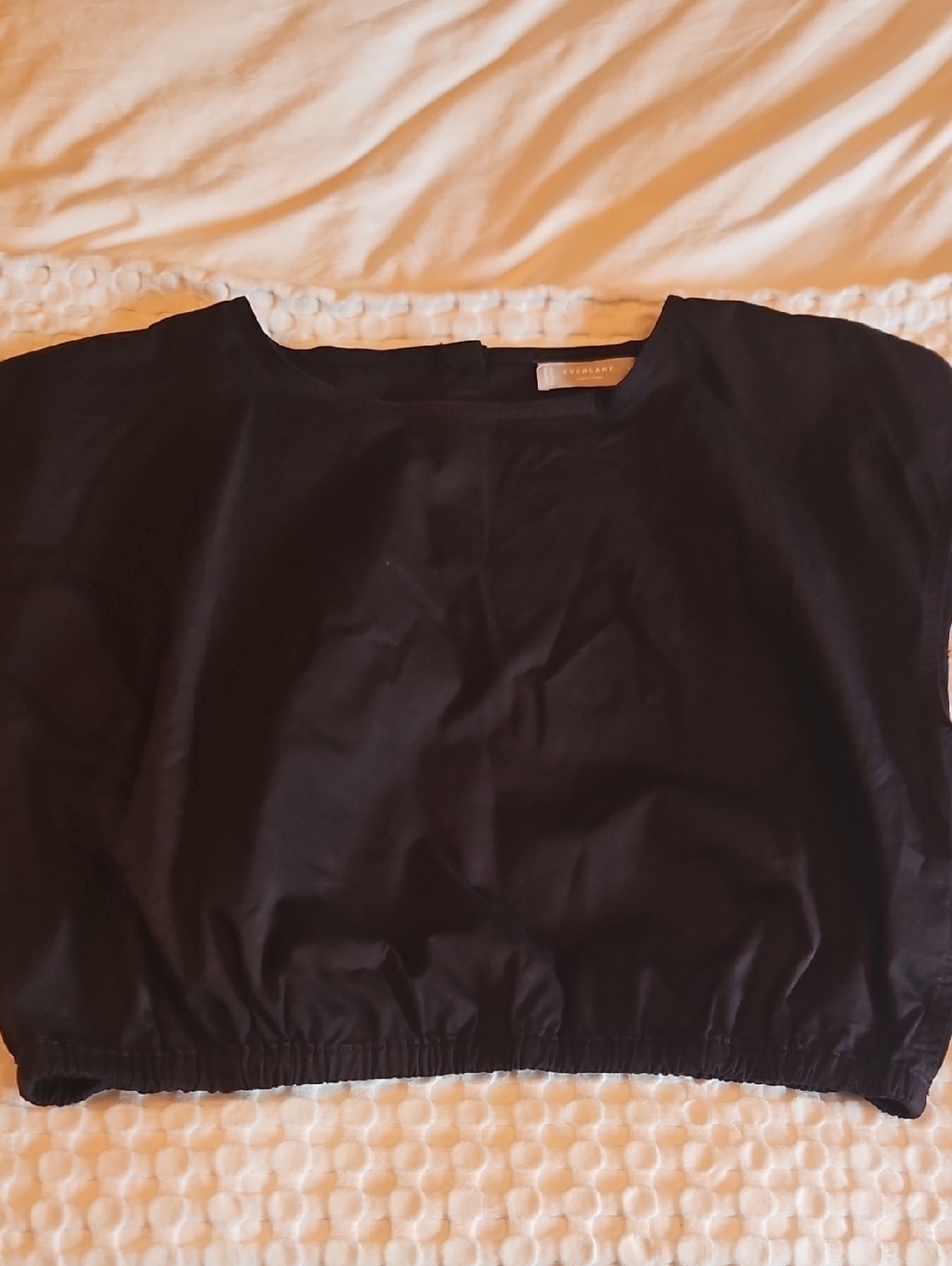 Black Cropped Boatneck Top with Elastic Hem